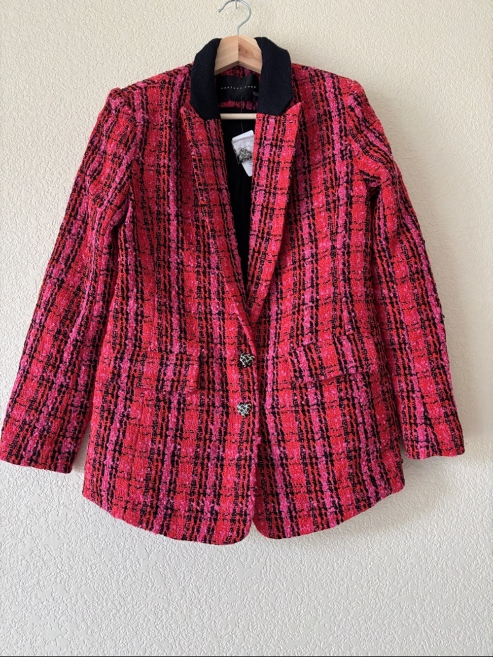 Endless Rose Pink and Black Tweed Blazer Jacket- NWT